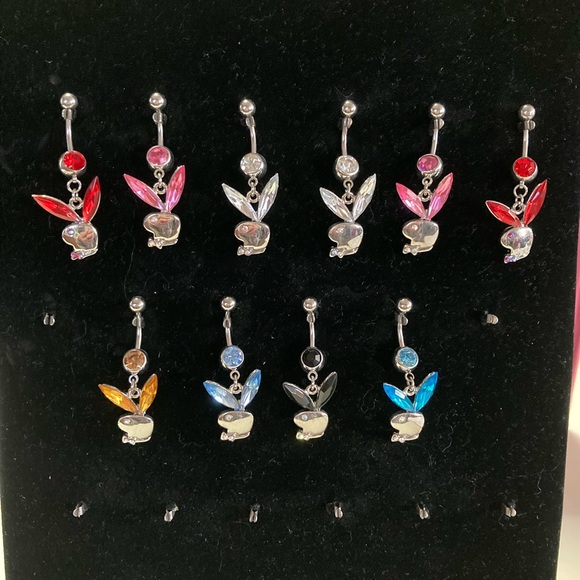 Curved Barbell Body Jewellery Playboy Stainless steel Assorted coloured crystals